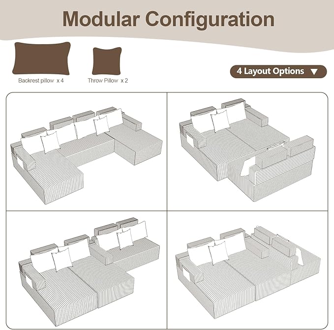 134 U-Shape Oversized Cloud Boneless Sofa Couch with Chaise Modern Modular Sectional Comfy U-Shape Cloud Couch Deep Seat No Assembly Required (White) | Boneless Sofa Ergonomic Design