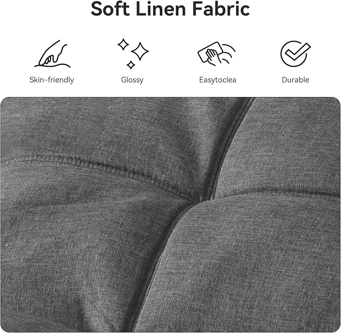 Vipbear Convertible Futon Sofa BedGrey Linen Futon Couch with Detachable CushionAdjustable Backrest &amp ArmrestModern Small Recliner Loveseat Sleeper Couch for Living RoomOfficeApartment