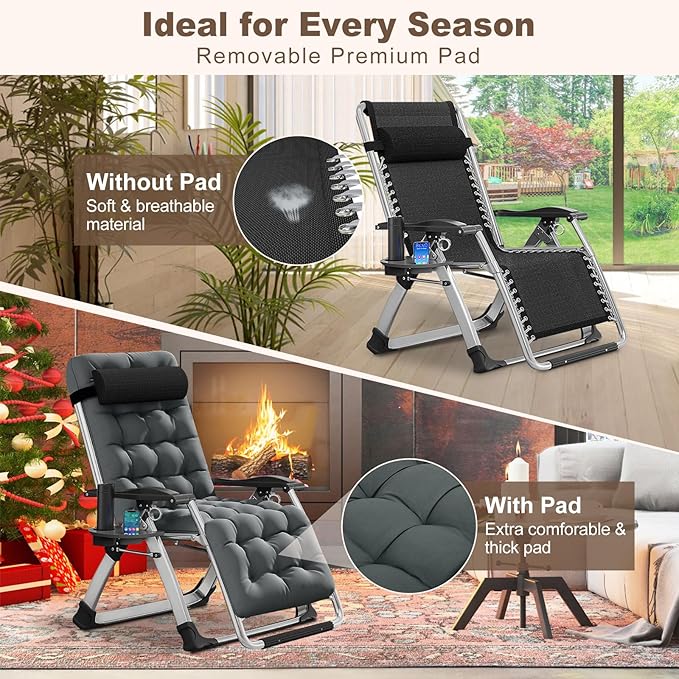 DoCred Comfy Chair Folding Chair Recliner Chair for Bedroom and Living Room Folding Reclining Patio Chairs Lounge Chair with Removable Cushion for Indoor Outdoor