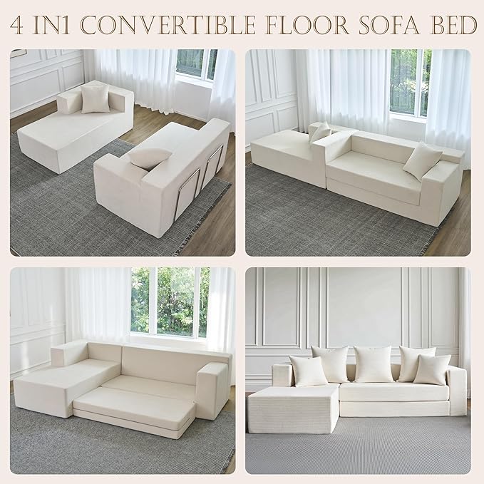 YINIX 106 Modular Sectional Sofa Modern Cloud Couch with L-Shape Chaise Upholstered Boneless Couches with Deep Seat Comfy Corduroy Sofa for Living Room Bedroom No Assembly (Beige)