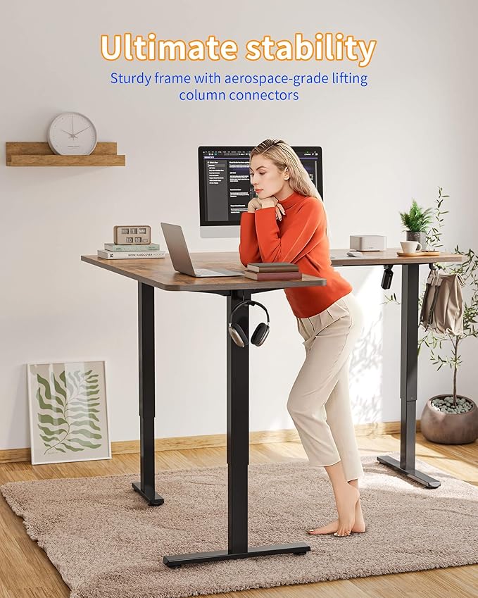 YIHAYO L Shaped Standing Desk Adjustable Height 63 x 55 Inches Electric Corner Standing Desk with Splice Board Computer Desk for Home Office Rustic Brown