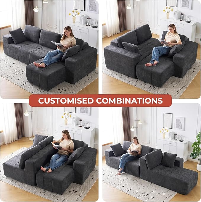 105 Cloud Modular Sectional CouchChenille Boneless Couches with Deep SeatUpholstered U-Shape Sofa with Chaise Sectional Couch with Ottoman No Assembly Required (Grey Right Facing Chaise)