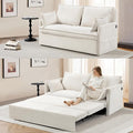 SUNWAVE 60 Pull Out Sofa Bed - Convertible Sleeper Sofa Bed Corduroy Pull Out Couch Bed with USB Charging Side Pockets for Living Room Bedroom Small Spaces (Cream 60)