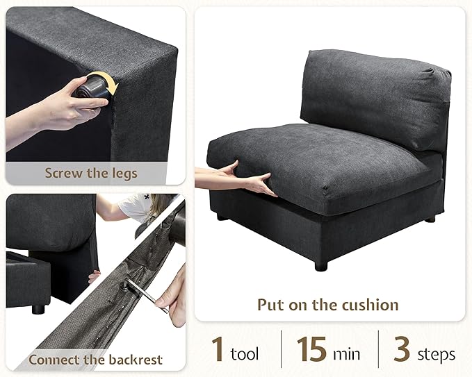 Jocisland 148 inches U-Shaped Modular Sectional Sofa Oversized Convertible Couch with Ottoman Easy Assembly Scratch-Resistant Linen Fabric Gray