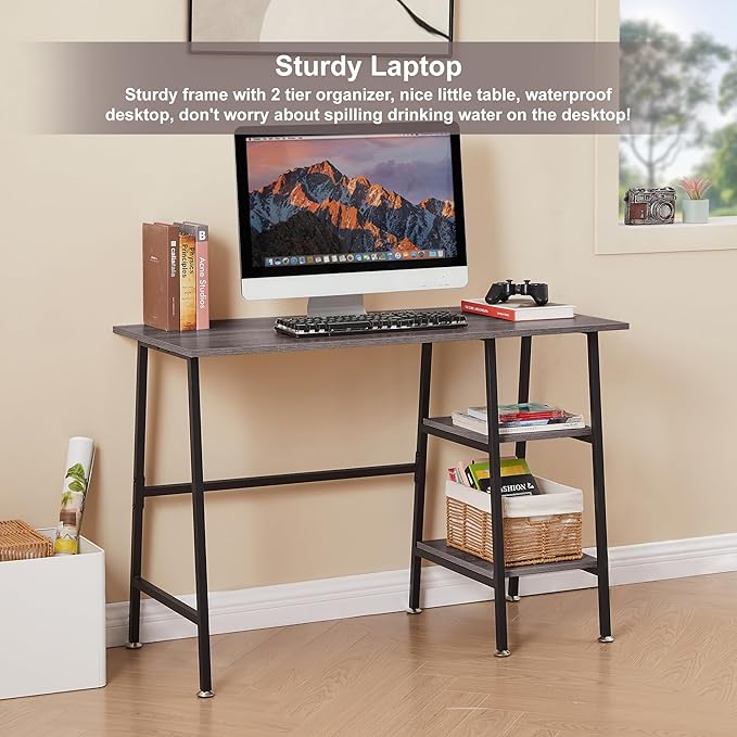 VECELO 43 Inch Computer Desk Writing Study Work Office Table Modern Desk with Shelves Wooden Desk for Home BedroomBrown Desk