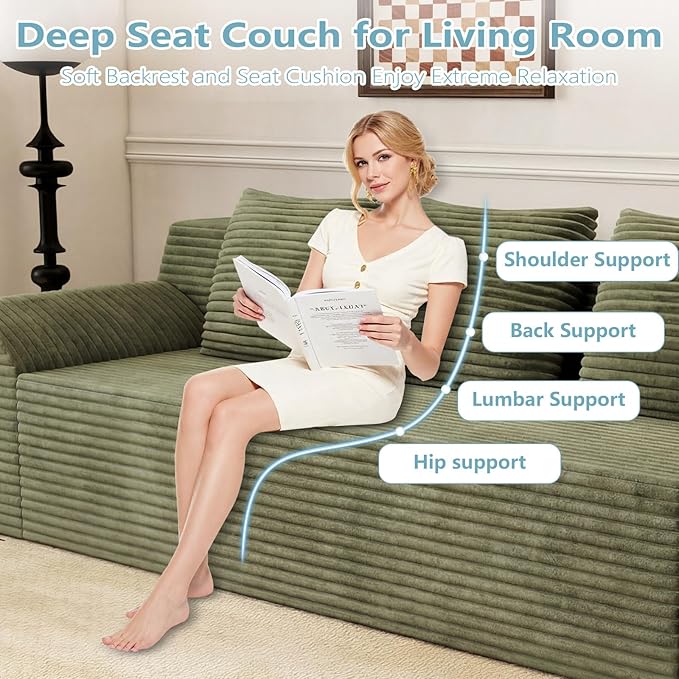 71Cloud Loveseat SofaModern 2-Seater Boneless Couch with 3Pillows &amp Side PocketSoft Corduroy Love seatCompressed FoamDeep SeatNo Assembly for Living RoomBedroomApartment(Tilted ArmrestGre
