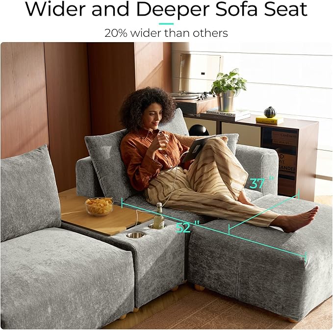 LINSY HOME Ottoman Modular Sectional Oversized Couch 37 Wide Ultra Soft Cloud Couch Ottomans Convertible Sectional Sofa for Living Room Apartment Dorm Room