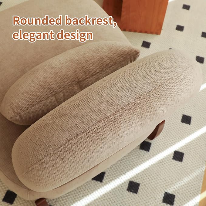 HAZO Cute Accent Chair with Solid Wood Legs Velvet Living Room Chair with Soft Cushion Cozy Bedroom Chair Comfy Armless Reading Chair for Apartment Waiting Room Balcony (Camel-2pcs)