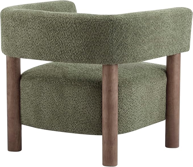 Christopher Knight Home Carly Low Profile Accent Chair Round Backrest Side Chair Living Room Armchair with Boucle Fabric CushionComfy Reading Chair for BedroomWooden Single Lounge SofaOlive Green