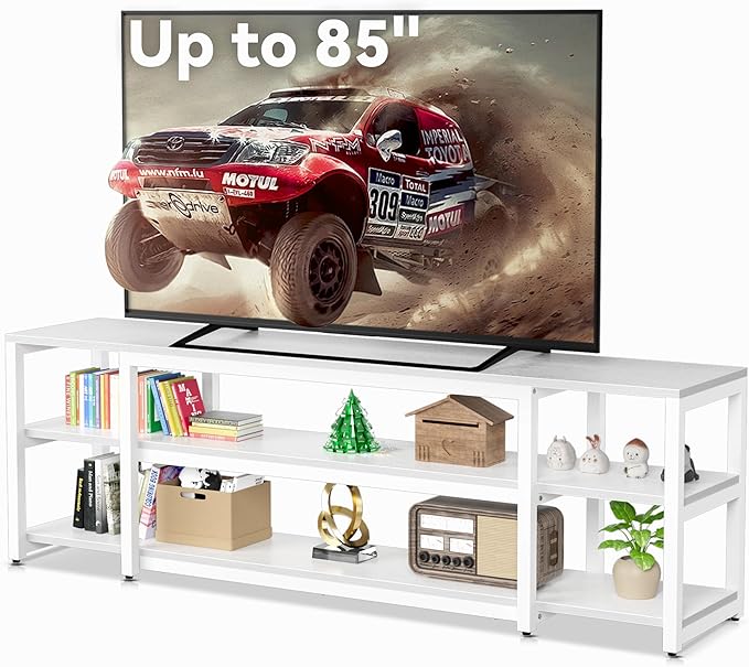 Aquzee White TV Stand for up to 85inch Entertainment Center for 70 75 80 85 TV 75.2 Wide Wood Television Console Table for Living Room Bedroom Gaming Room