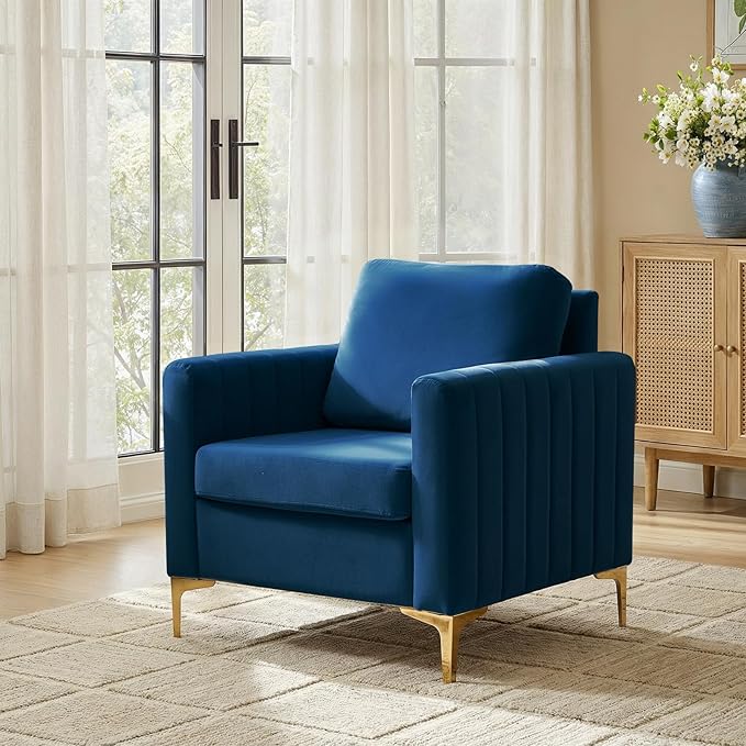 Modern Upholstered Velvet Accent Chair Velvet Armchair Club Chair with Gold Metal Legs Mid-Century Barrel Leisure Comfy Reading Chair for Livingroom Bedroom