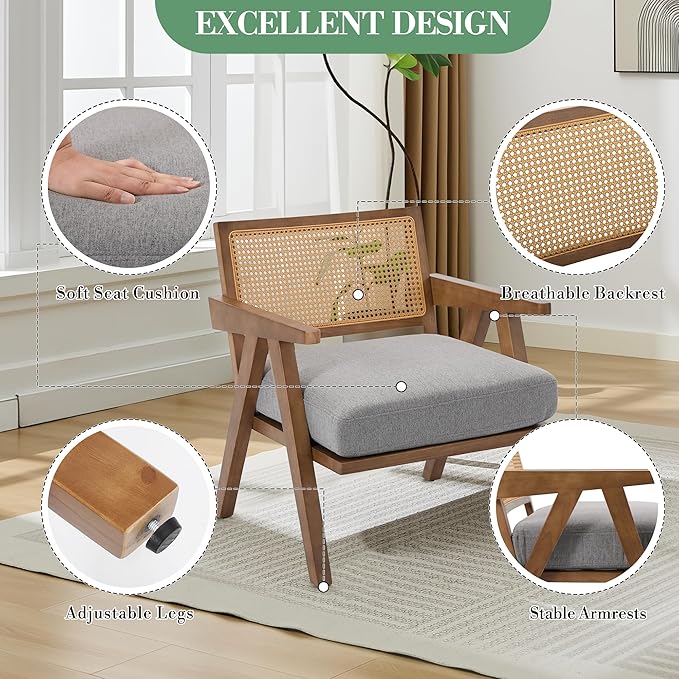 Garvee Mid-Century Modern Accent Chair Linen Upholstered Lounge Chair withWood Frame Soft Cushion - Comfortable Reading Armchair for Living Room Bedroom Office - Gray 2 PCS