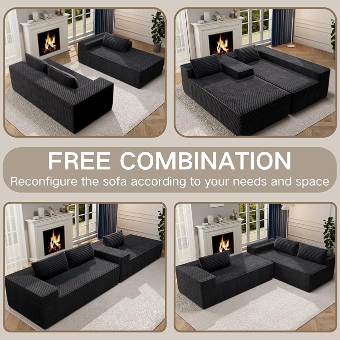 AreShark 105.5 Modular Sectional Sofa L-Shape Modular Cloud Sofa with Deep Seat for Living Room Bedroom Upholstered Couches No Assembly Required Black Left Hand Facing