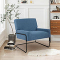 LSSBOUGHT Sherpa Accent Chair Modern Upholstered Single Sofa with Metal Legs Teddy Barrel Arm Chair for Reading Living Room Bedroom Office Blue