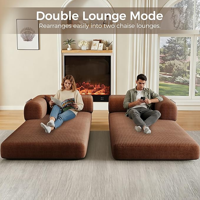 78.5'' Convertible Folding Sofa Bed – 4-in-1 Modular Floor Couch Corduroy Small Cloud Couch Compressed Foldable Sleeper Sofa King Size Futon for Bedroom Guest Room (Brown-02)