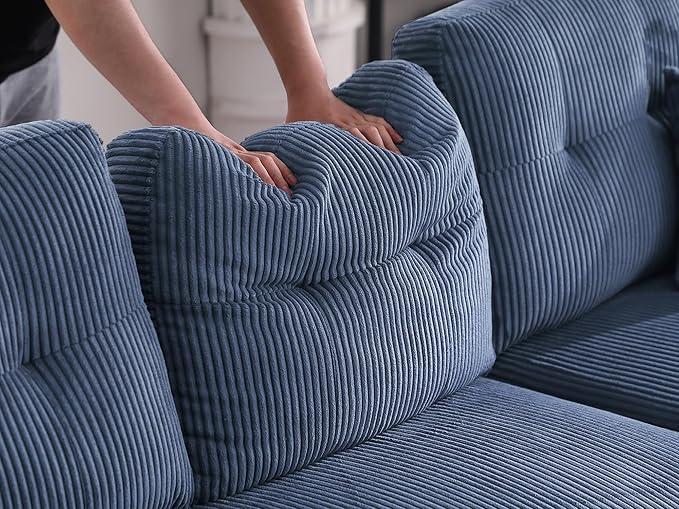 BEEY Sleeper Sofa 82 Corduroy Sectional Sofa Bed with Storage Chaise Convertible L Shaped Sofa Couch with Pull Out Bed for Bedroom Living Room Apartment Blue