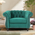 Chesterfield Chair Velvet Accent Couch Chair 1 Seat Mid Century Modern Vanity Armrest Vanity Reading Chair Sofa for Living Room Bedroom (Velvet Green)