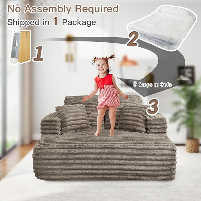 56 Oversized Chaise Lounge Chair IndoorPlush Faux Fur Sleeper Sofa Couch Bed with Pillows&ampWide ArmrestsFluffy Comfy Cloud CouchCompression Foam Couch for Living RoomBedroom(Brown)