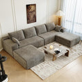 139.4 Modular Sectional Sofa U-Shaped Minimalist Couches with 2 Ottomans Chaise Modern Deep Seat Convertible Sleeper Sofa BedCloud Plush Corduroy Fabric No Assembly Required 6 Seater Camel