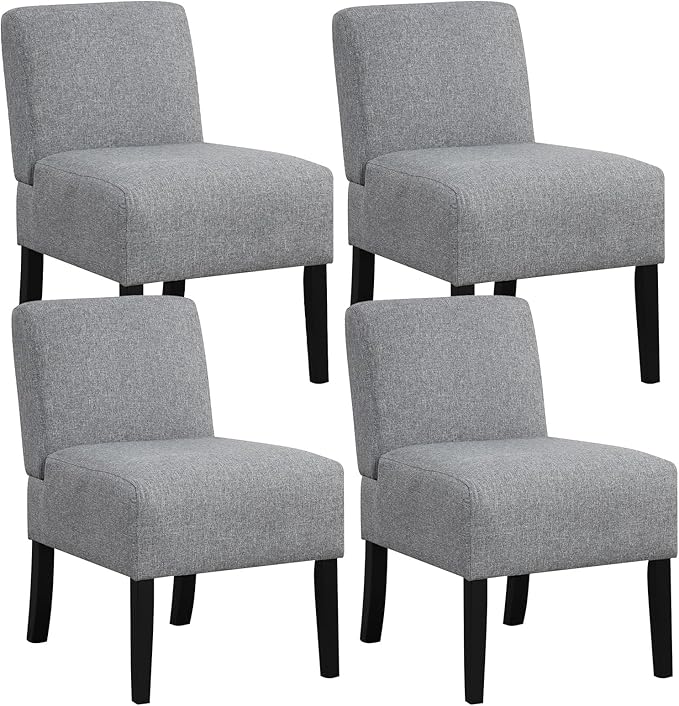 Giantex Armless Accent Chair Set of 4 Upholstered Living Room Chair with Rubber Wood Legs Modern Slipper Side Chair Reading Chair for Living Room Bedroom Waiting Room Office Small Spaces Grey