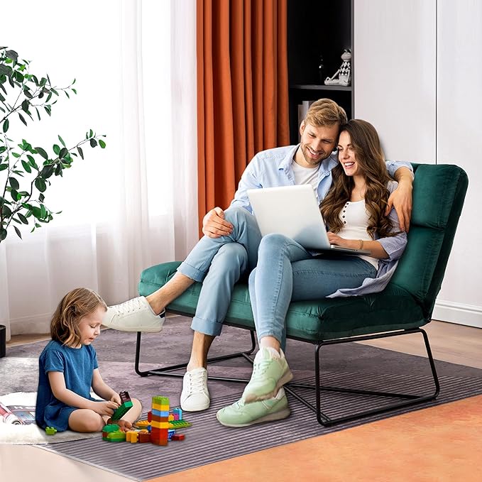 MCombo Loveseat Sofa Couch Mid-Century Velvet Armless Settee 2-Seater Upholstered Bench for Living Room Bedroom 4018 (Green)
