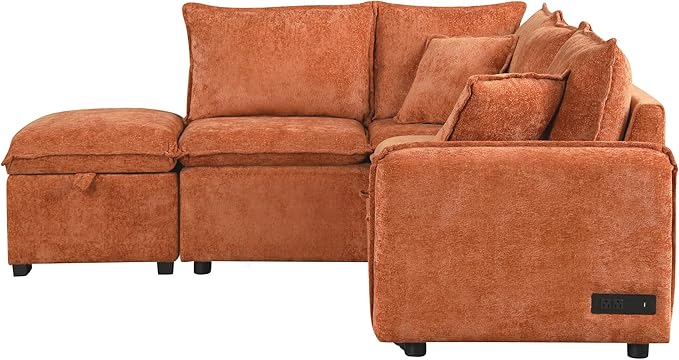 ERYE L-Shaped Corner Chenille Upholstered Sleeper Sectional Sofa Practical Convertible Sleep Sofabed W/Pull Out Sleep Couch Bed Storage Ottoman and USB Charge Ports for Living Room