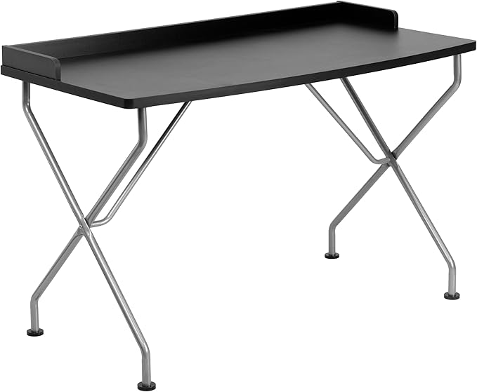 Flash Furniture Black Computer Desk with Raised Border and Silver Metal Frame
