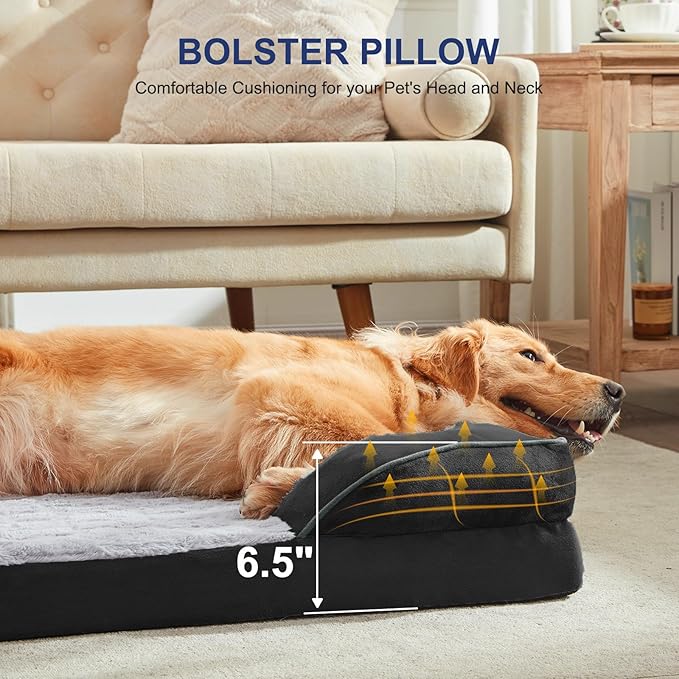 FURTIME Orthopedic Dog Bed for Extra Large Dogs - XL Plus Waterproof Dog Sofa Beds Supportive Foam Pet Couch Bed with Removable Washable Cover Waterproof Lining and Nonskid Bottom Black