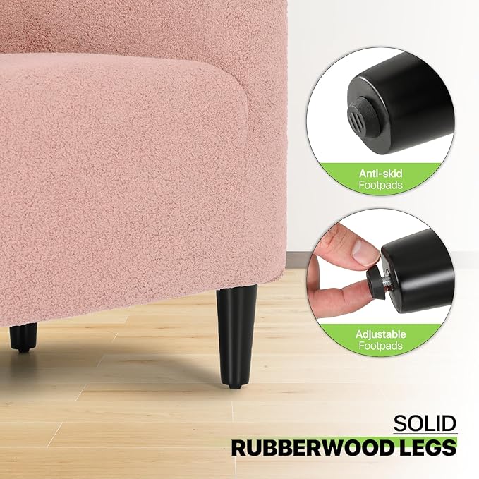 Magshion Barrel Chair Modern Sherpa Armchair Boucle Fabric Accent Chair with Cozy Soft Padded Single Sofa Chair for Living Room Bedroom Office Waiting Room 300lbs Capacity Pink