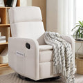 Swivel Rocking Recliner Chair for Adults Upholstered Fabric Glider Recliner Reclining Chair with Side Pockets and Double-Thick Cushion for Living Room Bedroom Nursery (Beige)