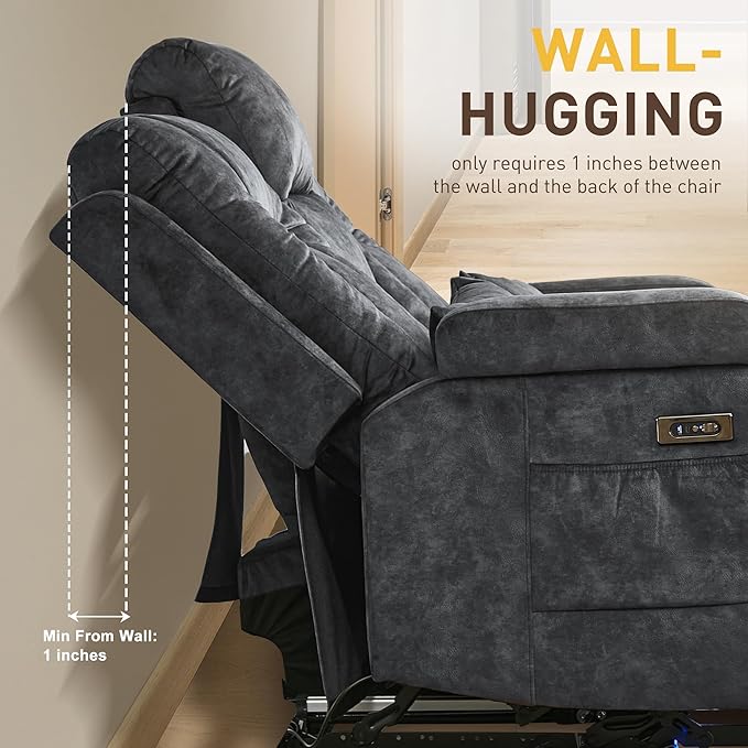URRED Power Loveseat Recliner Sofa with Flipped Backrest Console Wall Hugger RV Reclining Loveseat Sofa Couch with LED Light/Bluetooth Speakers/USB/Outlets/Cup Holders/Pillow/Side Pocket Grey