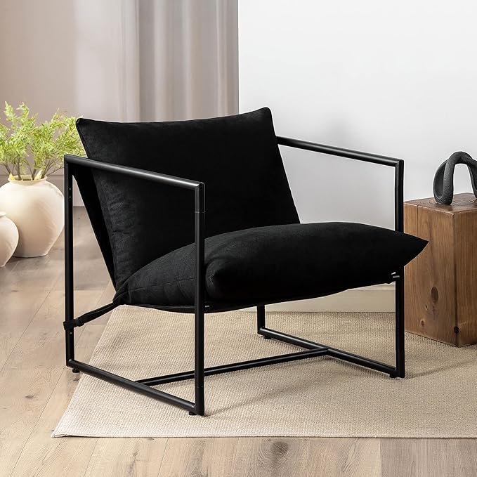 Zinus Aidan Sling Accent Chair Metal Framed Armchair with Shredded Foam Cushioning Black