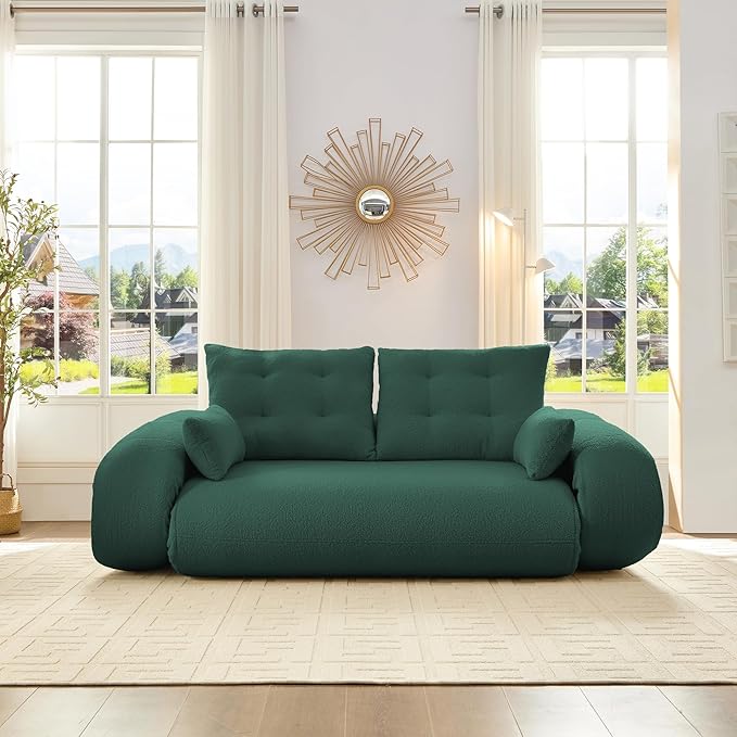 78.7 King Foldable Sofa Bed Lazy Sofa Couch 3-in-1 Multi-Functional Sleeper Sofa Bed Teddy Futon Sofa Floor Loveseat Sofa Human Dog Bed Bean Bag Lounge Recliner for Living Room Green