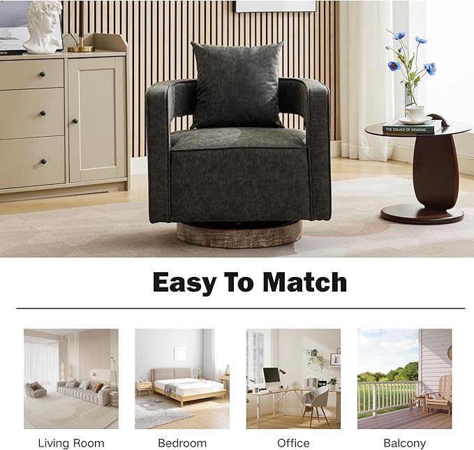 Chifee &amp Vingol 29.1 PU Leather Swivel Accent Chair Mid Century Retro Barrel Chair Set of 2 with Solid Wood BaseGrey