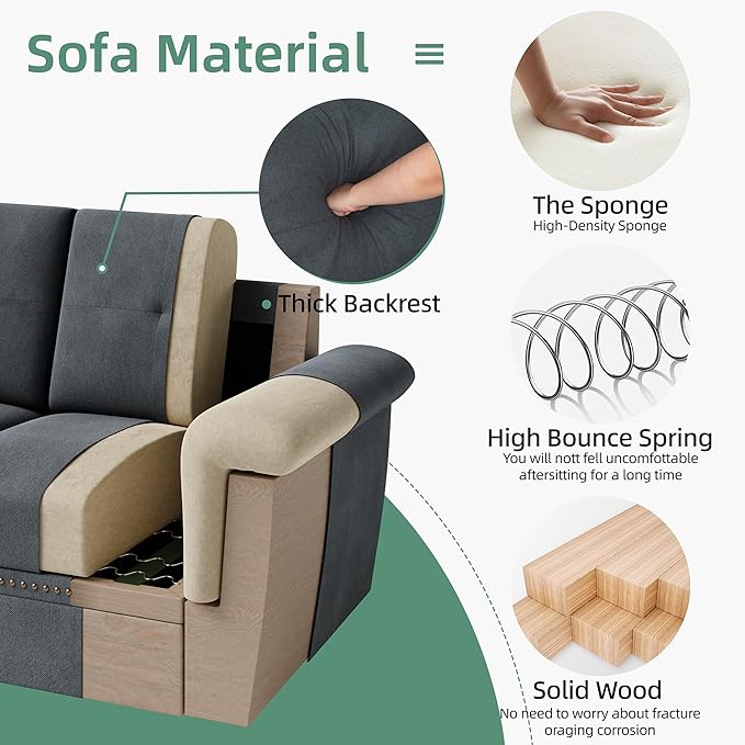 Shintenchi Sectional Couch Convertible L Shaped Couch with Storage Modular Sectional Sofa with Storage Ottoman for Living Room Apartment Office Dark Gray