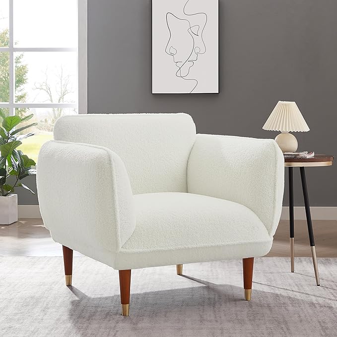 Gold Legs White Accent Chair Modern Lounge Chair Teddy Comfort Sherpa Chair Bedroom Living Room Chair Armchair White