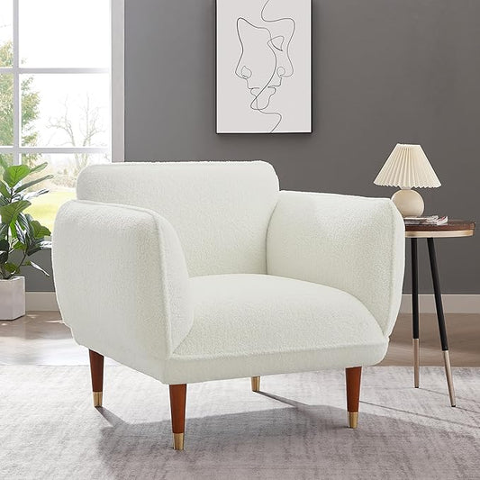 Gold Legs White Accent Chair Modern Lounge Chair Teddy Comfort Sherpa Chair Bedroom Living Room Chair Armchair White