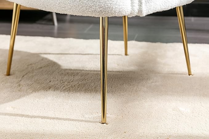Shell Shape Teddy Fabric Armchair Accent Chair with Gold Legs for Living Room BedroomCreme White