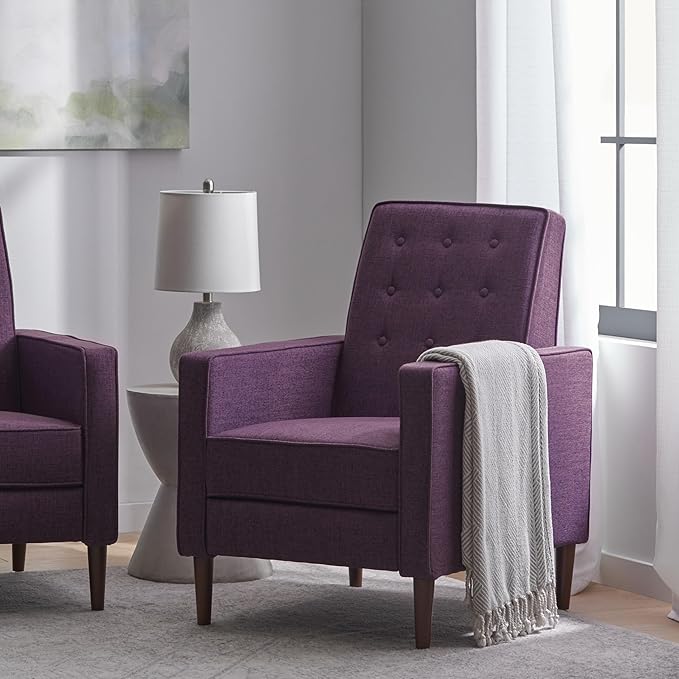 Mid-Century Fabric Rocker Recliner Chair with Tufted Design Adjustable Single Recliner Sofa with Thicker Seat Cushion with Pocket for Living Room Bedroom Apartment (Purple Style1)