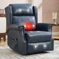 Manual Recliner Chair Faux Leather Push Back Recliners with Vibration Massage Lumbar Heat Living Room Single Sofa Reclining Rivet Design Chair Blue