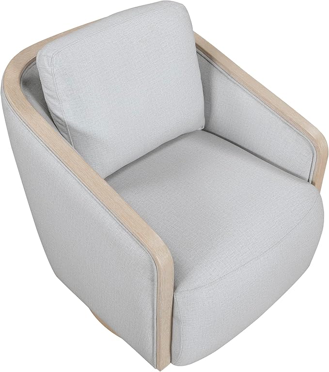 Lexicon Modern Swivel Accent Chair with Light Oak Ceruse Bentwood Base Textured Fabric Upholstered Lounge Chair Reversible Back Cushion for Living Room/Bedroom/Office Fully Assembled Gray