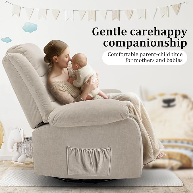 Recliner Chair Wide Rocker Chair Rocking Chair with Massage and Heat360°Swivel Nursery Rocking Chairs Oversized Recliner for Adults Cashmere Reclining Sofa for Living Room Beige