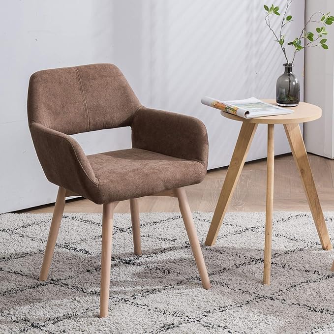 Mid Century Modern Dining Chairs Set of 6 &amp 4 &amp 2 Comfy Accent Chair Upholstered Kitchen Dining Living Room Chairs for Bedrooms Waiting Room Home Arm Desk Chair No Wheels (Brown 6)