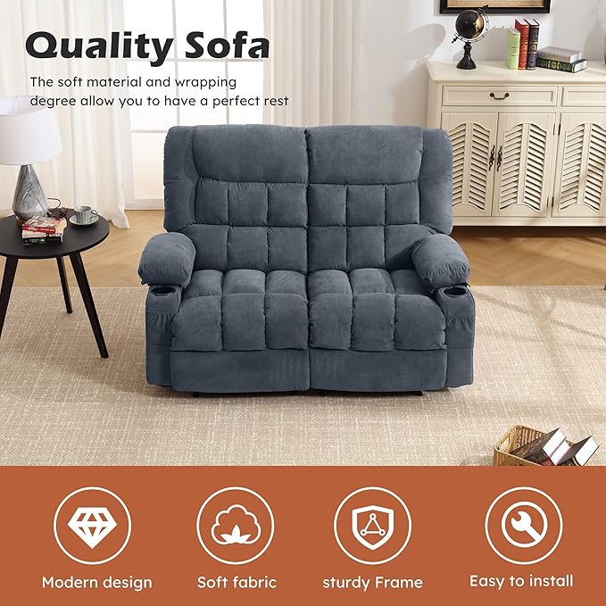 Manual Loveseat Recliner2 Seat Recliner Sofa Chair with 2 Cup Holders for AdultsCouch Set for Living Room BedroomOffice