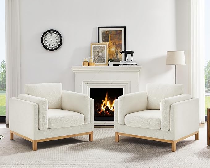 VANOMi 41.34 Oversized Accent Chair Set of 2 Chenille Armchair Living Room Chairs with Wide Armrest Pads Solid Wooden Legs Reading Chair for Bedroom Apartment Office