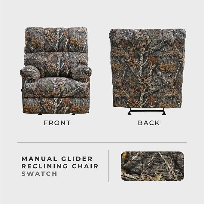 Lexicon Glider Recliner Chair with Lever Handle Textured Microfiber Manual Recliner Plush Stitching Cushion Pillow Top Arms Rustic Armchair for Cabin/Living Room Easy Assembly Camouflage