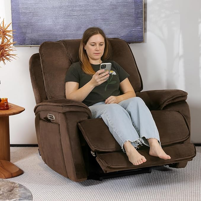 EONIX Triple Motor Lay Flat Zero Gravity Power Recliner Chair with Heat and Massage Independent Adjustable Backrest Footrest Headrest 400lbs Heavy Duty Medium Size Stylish Chenille Dark Brown