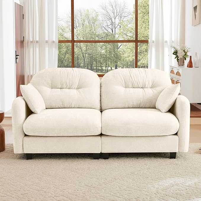 74 Oversized Modular Sectional Sofa Beige Large Sectional Couches for Living Room Chenille Fluffy Sofa Set Cloud Loveseat Comfy Modular Couches Modern Sofas para Sala