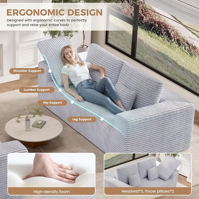 80'' Modern Cloud Loveseat Sofa No Assembly Required Deep Seat Comfy Small Couches Includes 2 pcs Pillows for Living Room Bedroom Apartment(Light Grey)
