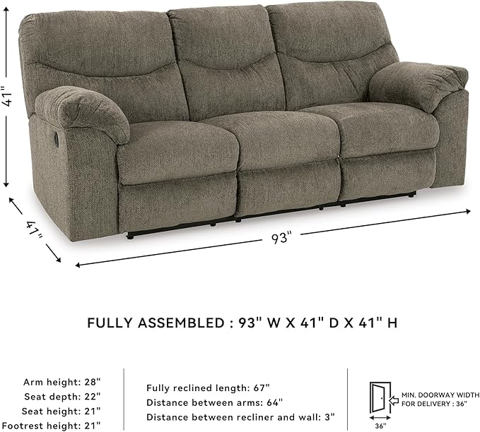 Signature Design by Ashley Alphons Transitional Tufted Reclining Sofa Light Gray